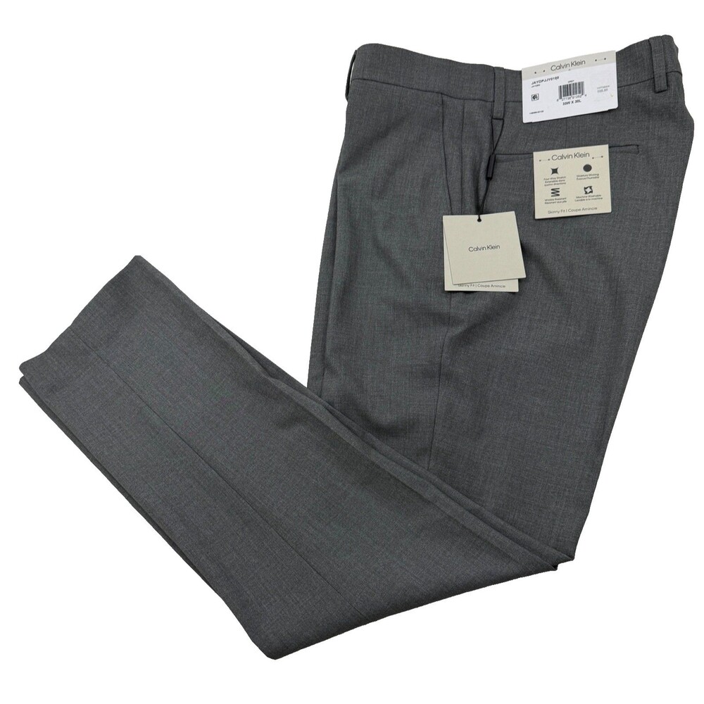 $95 NEW CALVIN KLEIN MENS 33X30 GRAY SKINNY FIT TROUSERS DRESS PANTS SLACKS